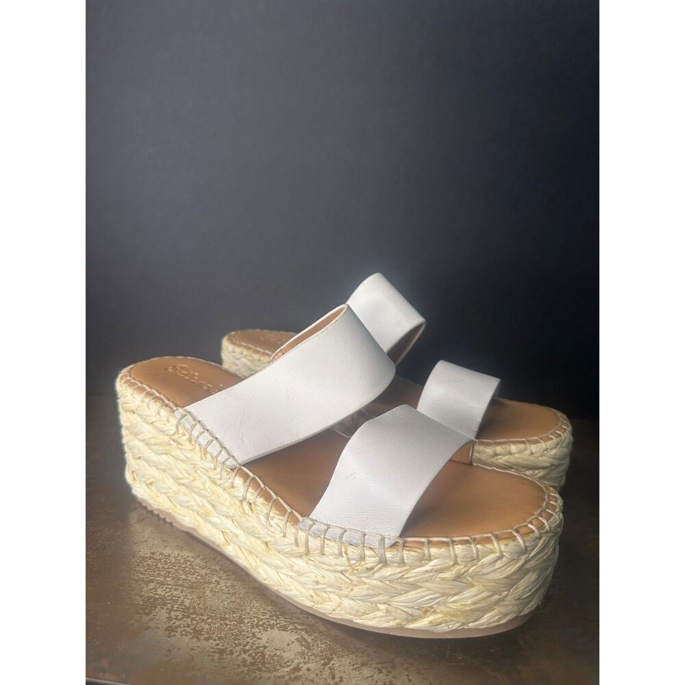Splendid Slide Sandal 8.5 Platform Wedge Two Strap Vacation Boho White Linda